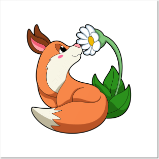 Fox with white Flower Posters and Art